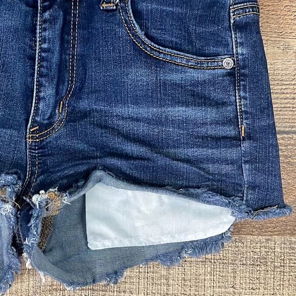 American Eagle Hi Rise Shortie Jean Shorts Blue Denim Exposed Pockets Size 4 - Picture 3 of 9